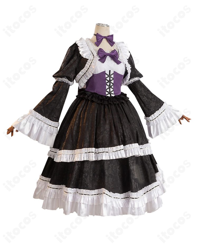 弥海砂コスプレ衣装の側面。コルセットベルトで引き締まったウエストとスカートの落ち感が分かるシルエット重視の画像。