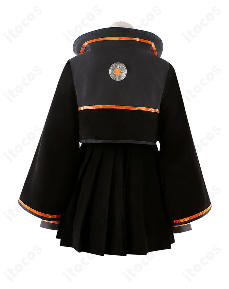FGO 岸波白野（ザビ子）制服コスプレ衣装の背面全体。コート背面のラインとスカートの落ち感が分かるカット。