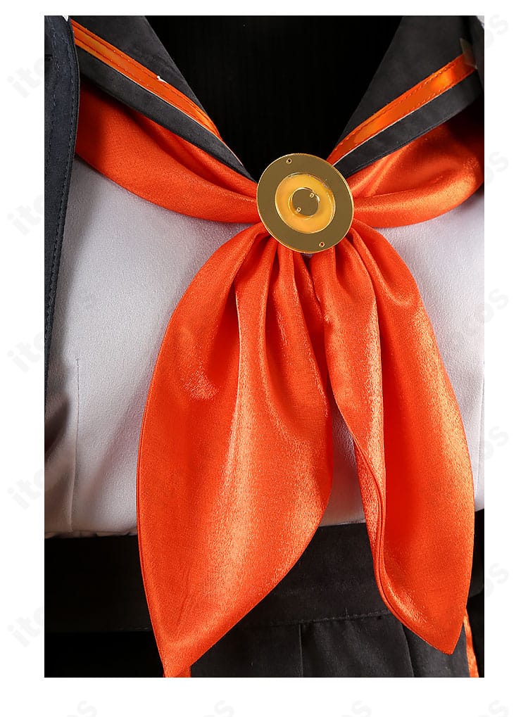 FGO 岸波白野（ザビ子）制服コスプレ衣装のスカーフ装飾アップ。印象的な首元アクセントの形状を示す詳細画像。