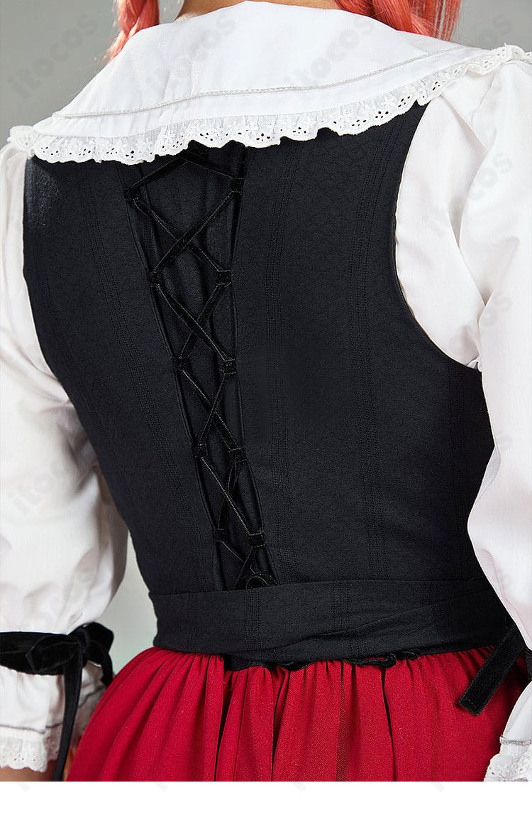 ホロ衣装上衣背面の装飾ディテール。背中の切替と装飾ラインを確認。