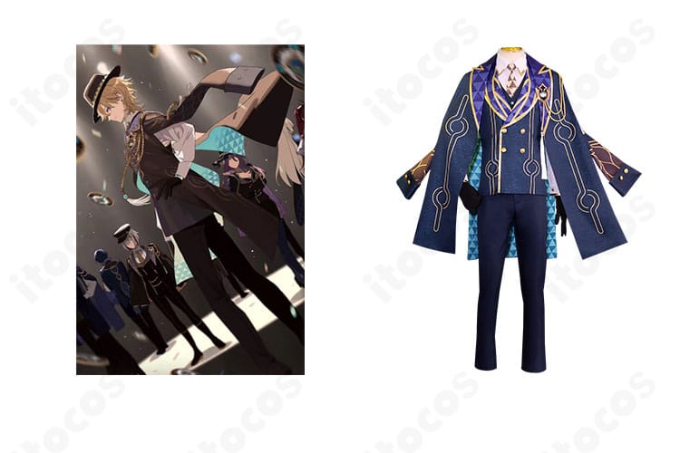 アベンチュリンのフルセット衣装とキャラクターを並置した正面画像。崩壊：スターレイルの通常衣装を高再現で紹介。