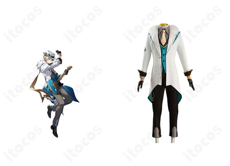 アベンチュリンの2024スターレイルLIVE衣装を着用した正面ショット。フォーマルなコートとアクセ一式がわかる全身画像