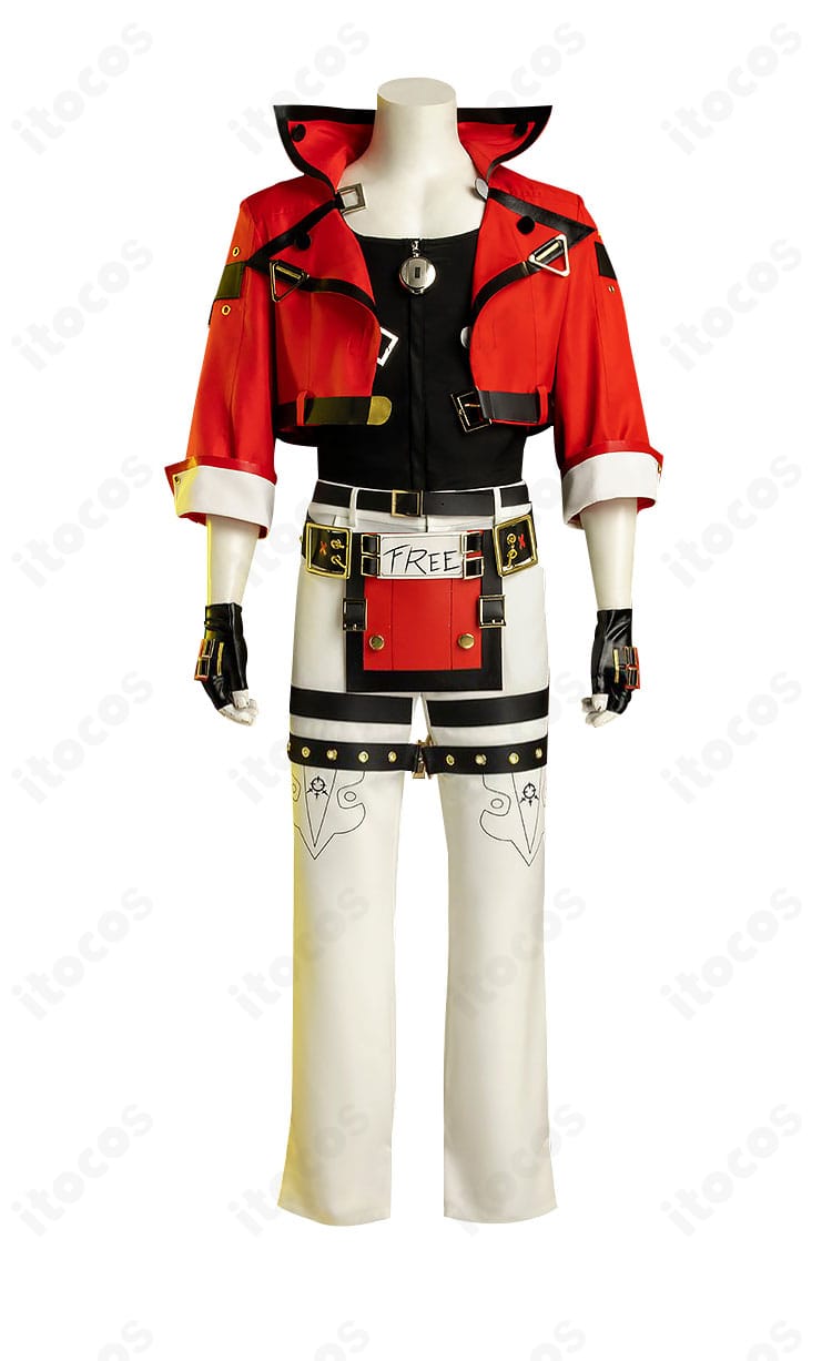 ギルティギア ストライヴ ソル=バッドガイ衣装のフロントビュー。コートのライン、トップスとのレイヤー、金具の配置がわかる画像。