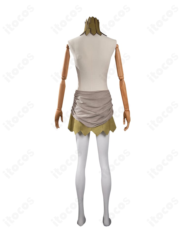 ダンジョン飯 リシオン コスプレ衣装 背面図。フィット感のあるシルエットとエルフ耳の見え方を確認できる画像