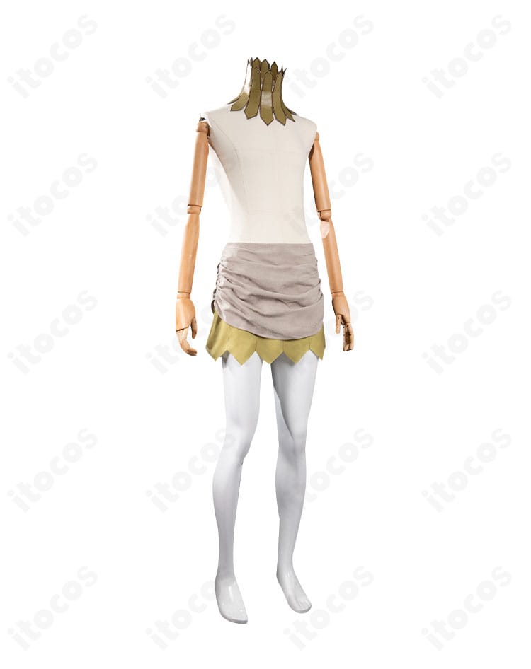 ダンジョン飯 リシオン コスプレ衣装 右側のディテール。スカートのフレアとウエスト装飾が強調されたカット