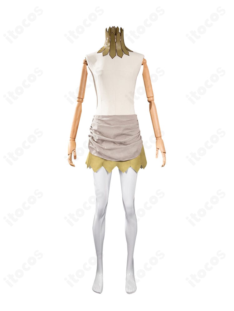 ダンジョン飯 リシオン コスプレ衣装の正面図。エルフ耳と首飾りが主役の洗練デザイン