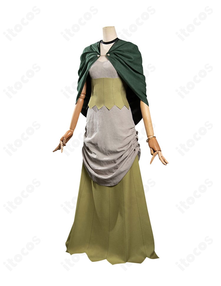 シスヒス衣装の左側面。袖口の装飾やスカートのボリューム、シルエットの流れを強調