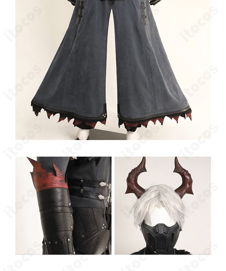 腰ベルト装飾のアップ。精密なステッチと金具の仕上げを確認できる画像。