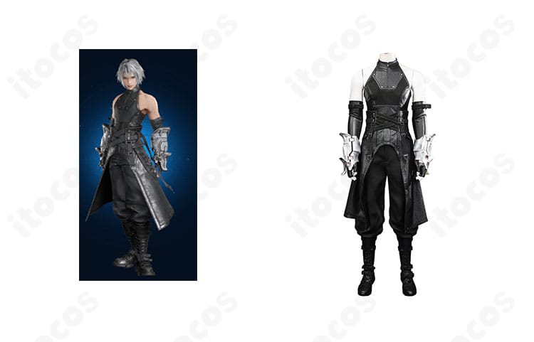 セフィロス 羽刃の修験装コスプレ衣装の正面全体図とキャラクタービジュアルを組み合わせた高再現イメージ