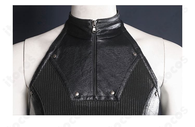 セフィロス 羽刃の修験装コスプレ衣装の襟元アップ。襟の形状とステッチワークが分かる