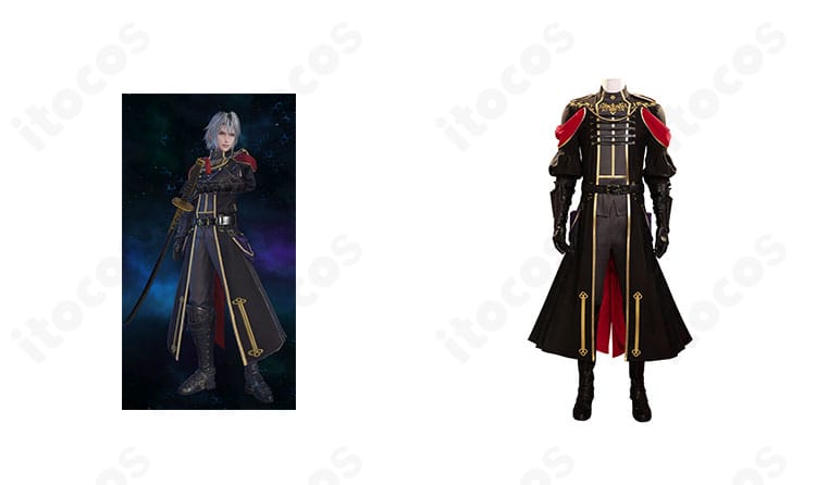 セフィロス神羅軍正礼装のコスプレ衣装とキャラクター参考を並置した正面画像