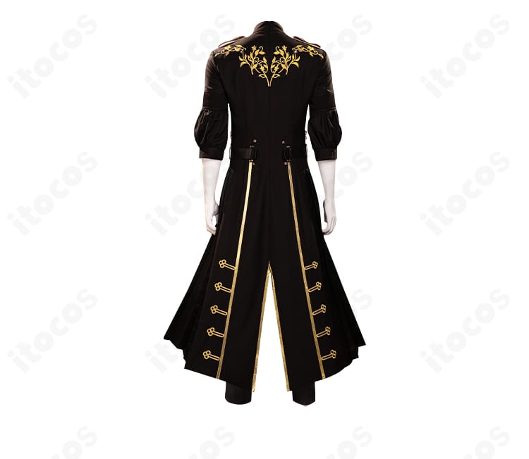 セフィロス衣装の背面装飾ディテール。外套のパネルラインと装飾固定