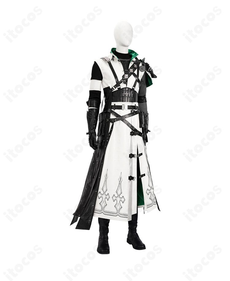 商品右側面のコスプレ衣装画像。肩鎧の厚みやアームカバーのラインが分かるクラウド・ストライフ衣装