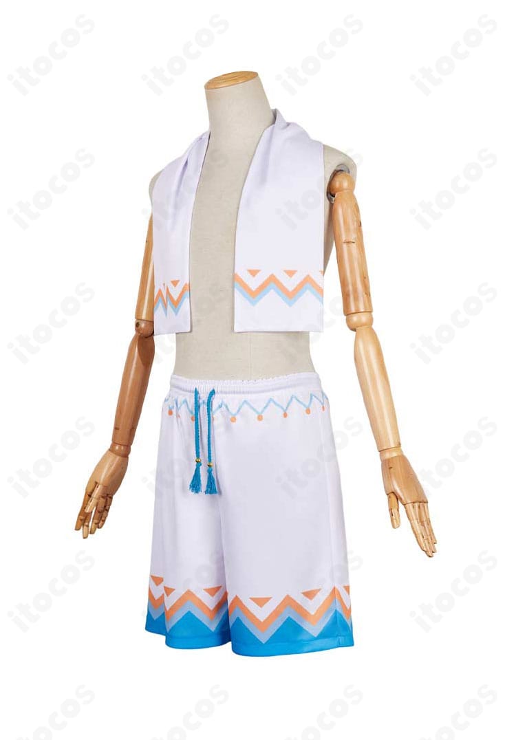 左側面画像。脚線をきれいに見せるシルエットと上半身のバランスが伝わるコスチューム。