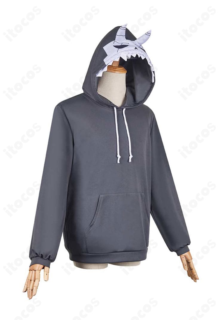 怪獣パーカー右側面。袖ラインやサイドのフィット感、縫製の丁寧さが分かるアングル。