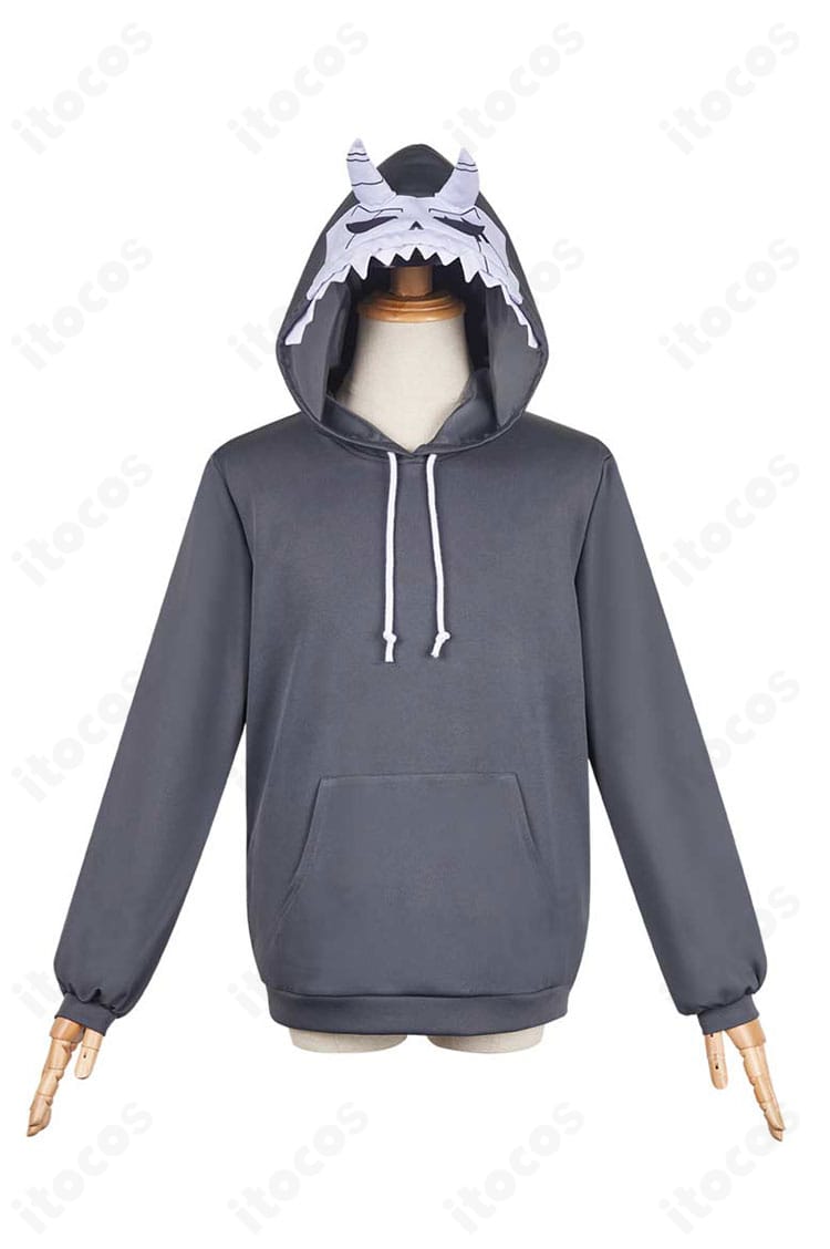 怪獣パーカーの正面全体。フロント装飾とロゴ意匠を高再現し、撮影で映えるディテールを備えたコスプレ衣装。