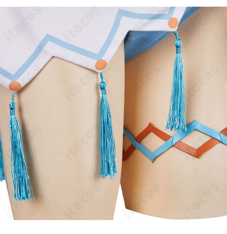 原神 蛍 温泉水着衣装・右側腰布の装飾ディテールと留め位置の見え方