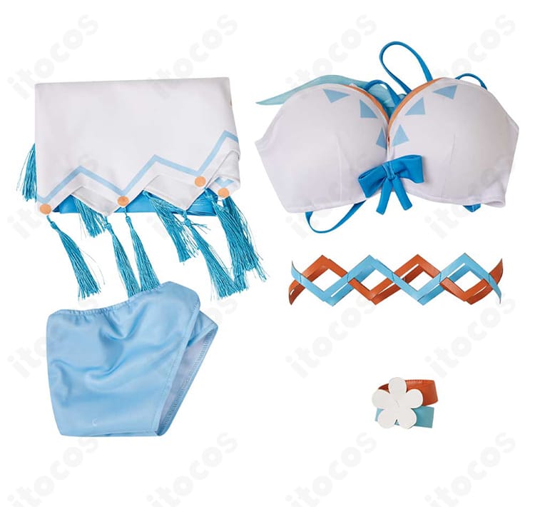 原神 蛍 温泉水着コスプレ衣装・セット内容一式（水着上下・腰布・手首飾り・太もも飾り）