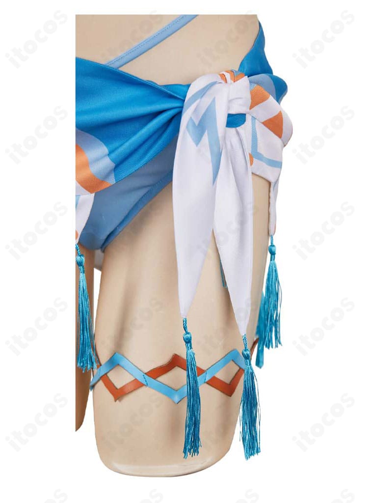 蛍 温泉水着コスプレ衣装・腰布装飾の質感とドレープ感のクローズアップ