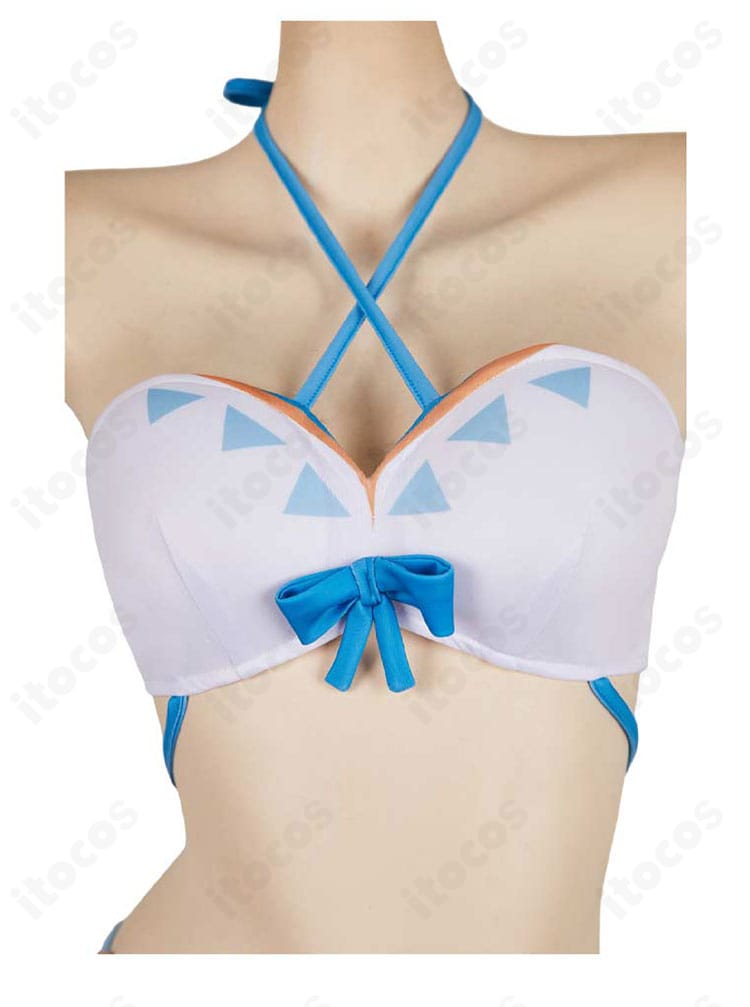 原神 蛍 温泉水着コスプレ衣装・上衣の装飾詳細、縁取りと配色ディテール