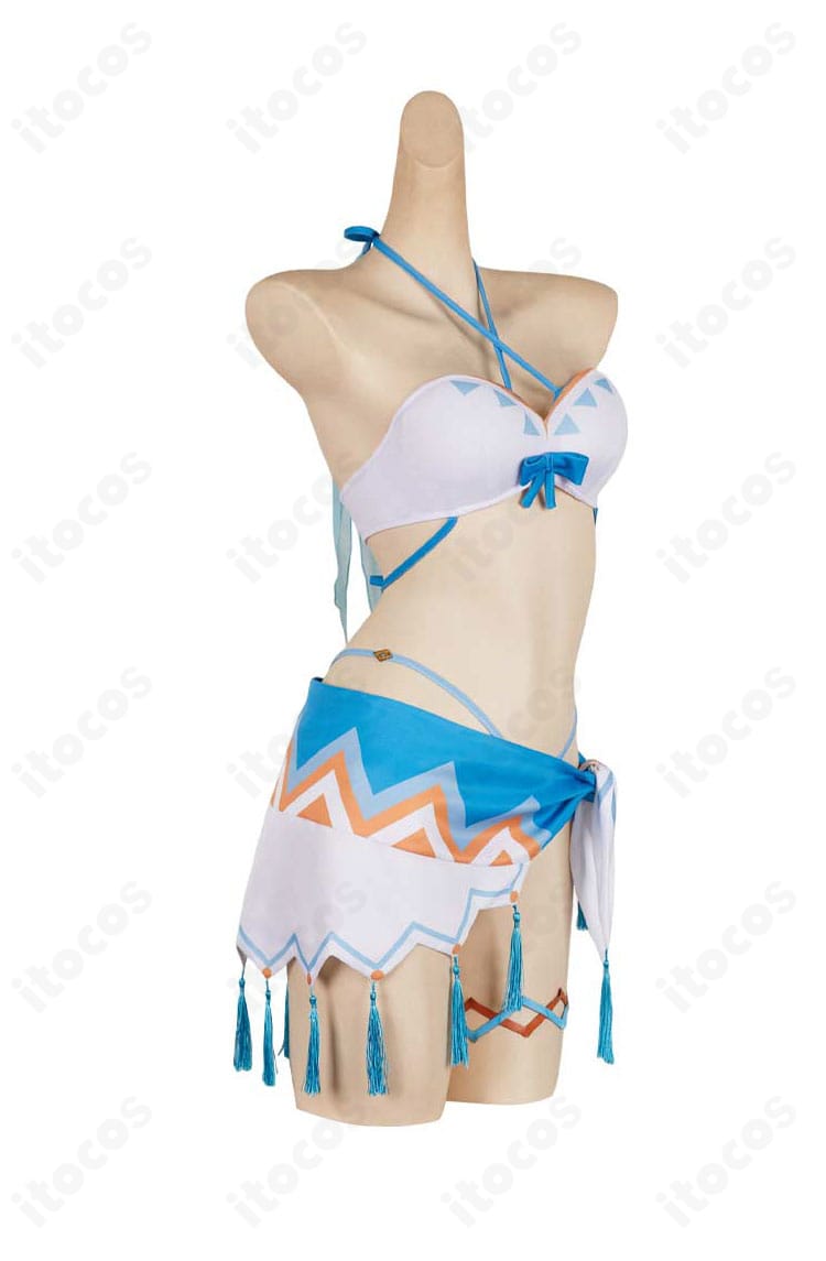 蛍 温泉水着コスプレ衣装・側面、腰布の重なりと脚部アクセサリーの見え方