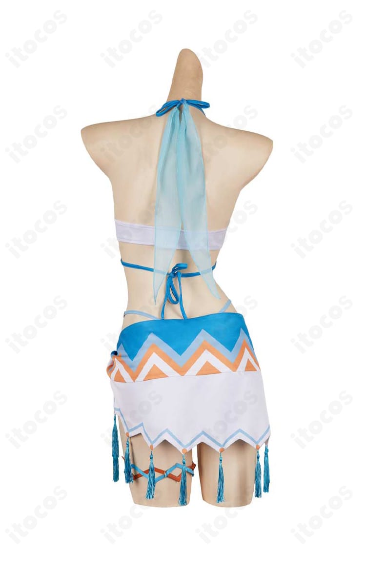 原神 蛍 温泉水着コスプレ衣装・背面、背中の開きと腰布の流れを確認