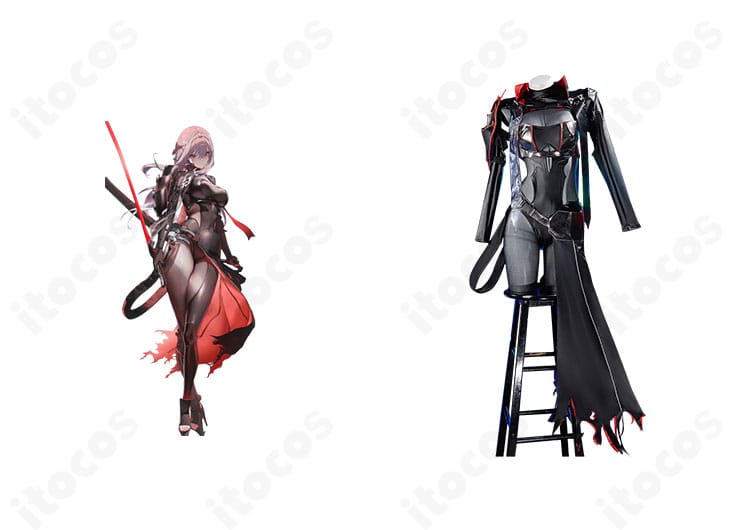 勝利の女神：NIKKE 紅蓮 ブラックシャドウの正面全景。和装×アーマー意匠を高再現したコスプレ衣装のフルコーディネート。