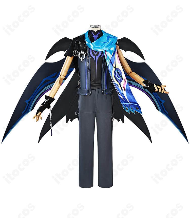 原神 オロルン コスプレ衣装の全体正面図。トップスとズボンのシルエットが分かる画像。