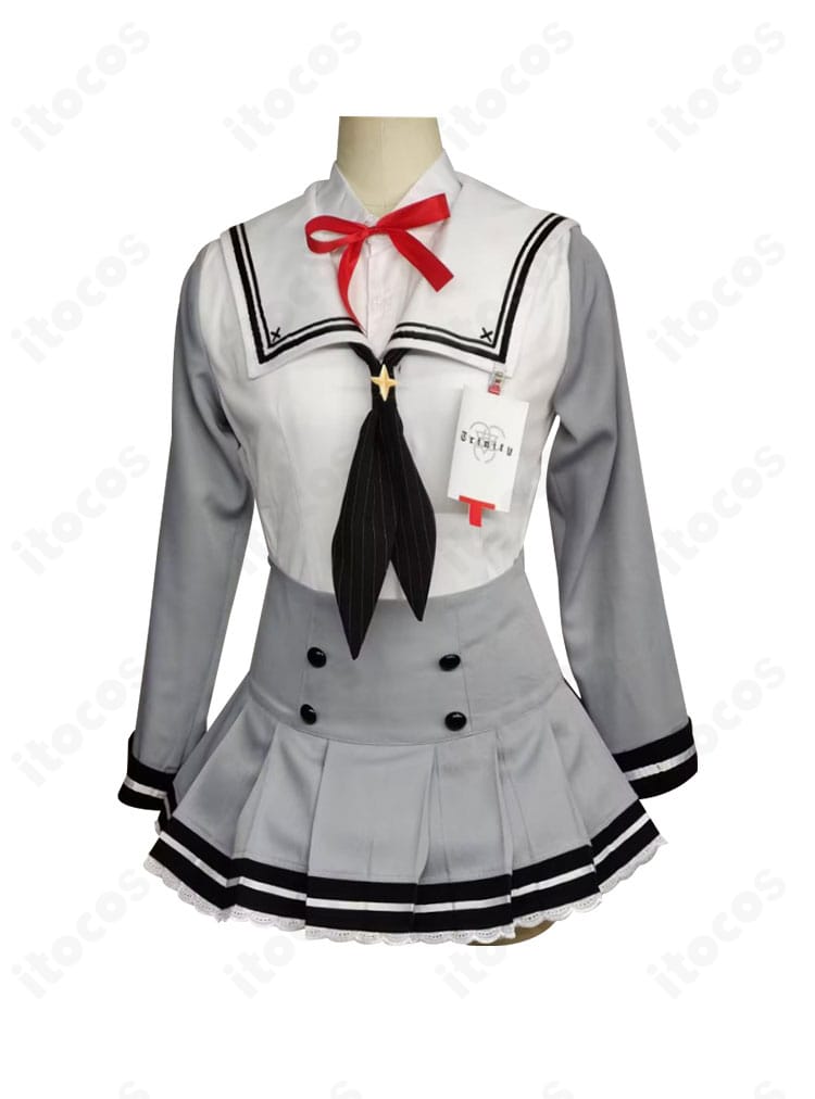 守月スズミ衣装の首元アクセ。スカーフとリボン、タイ風装飾のレイヤー構成と固定方法の詳細。