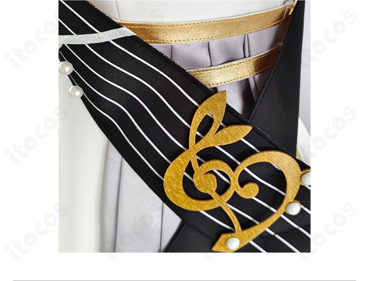 鏡音リン 初音ミクシンフォニー2024衣装の装飾全体。刺繍風ディテールとアクセサリーの質感