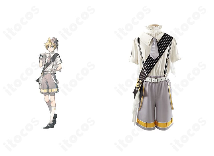 初音ミクシンフォニー 鏡音レン シンフォニー2024衣装を着用した全身イメージ。世界観に沿ったフォーマルなコスプレシーン。