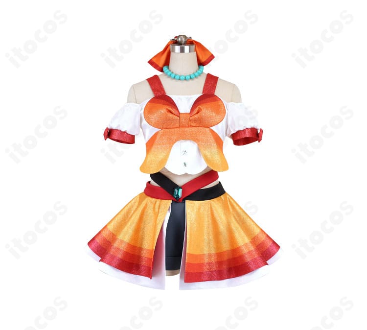 セレナ トライポカロン衣装の前面ディテール。襟元とウエストの装飾が映える設計