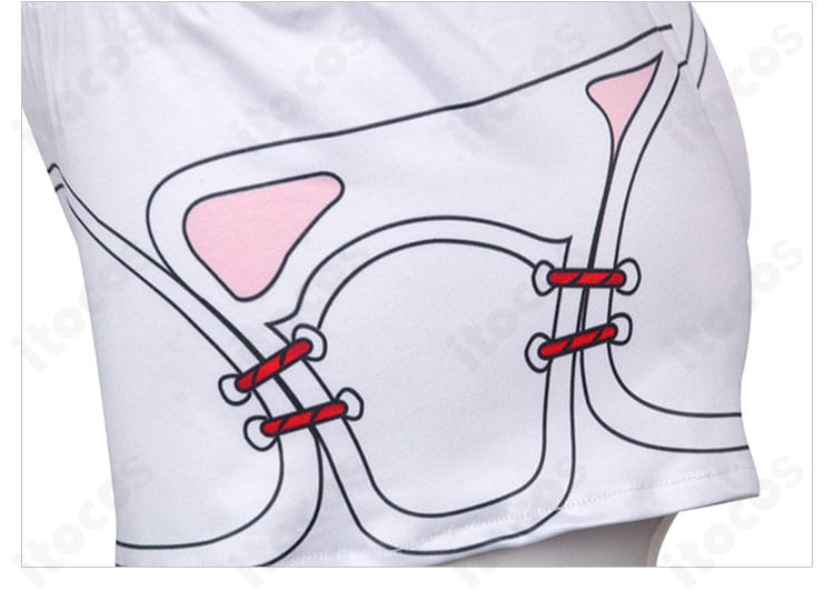 パンツ側面のデザイン。サイドの切替と装飾の配置バランス。