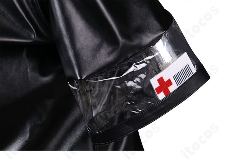 焔影リード コスプレ衣装 袖口の装飾ディテール。縁取りと金属風パーツの精緻な仕上げ