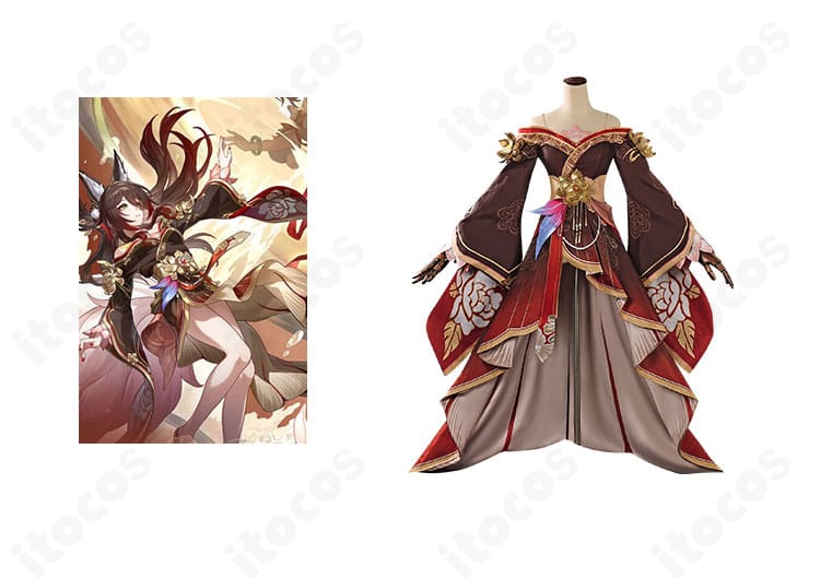 崩壊：スターレイル 帰忘の流離人のキャラクターと衣装を並置した正面画像。配色と装飾の一致で再現度を示す。