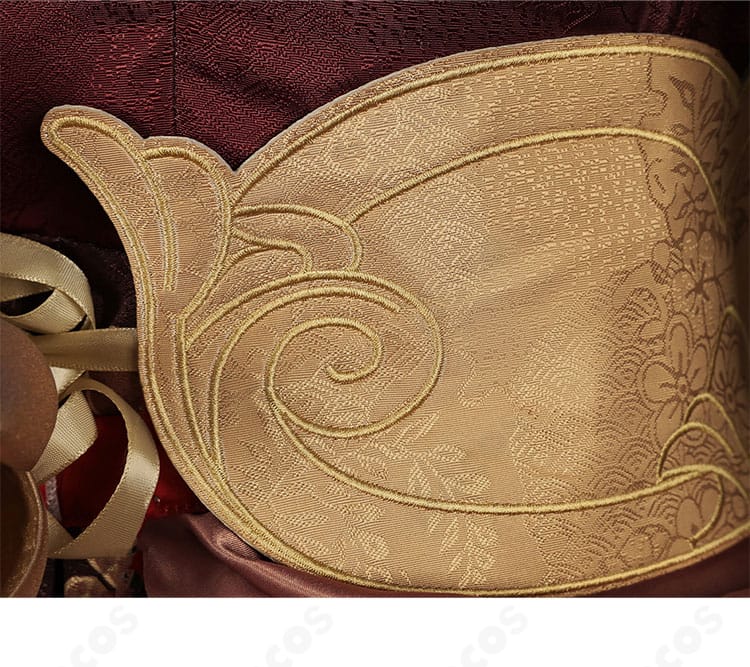 帰忘の流離人の腰封クローズアップ。装飾パーツと縁取りの作り込みを表示。