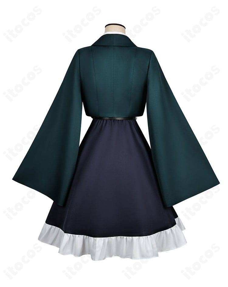 ホタル衣装の背面。背中の切り替えと裾の広がり、背面装飾の配置が確認できる画像。