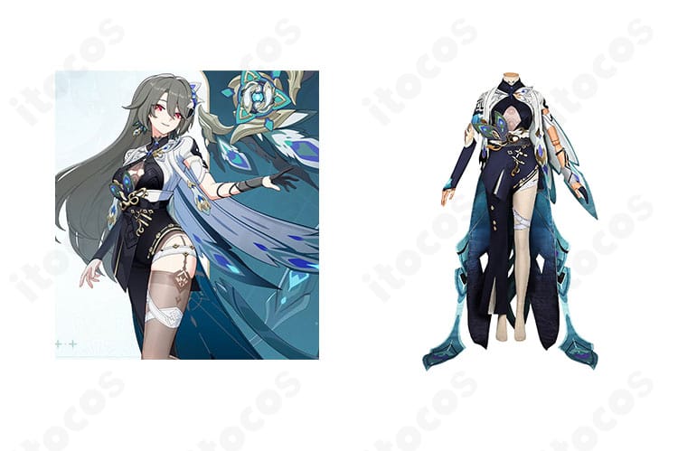 崩壊3rd ヴィタ 残星のさすらい人のコスプレ衣装正面とキャラクター比較。配色と装飾を忠実再現。