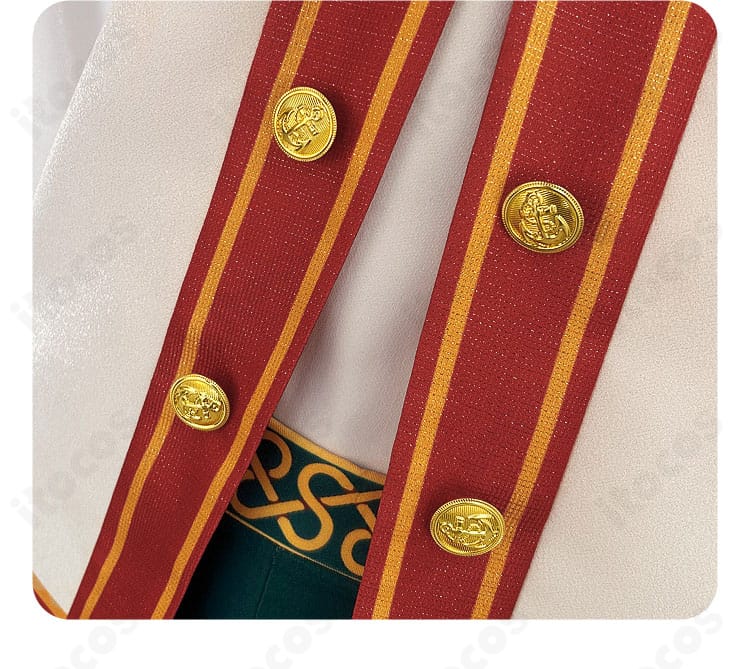 スタフェス衣装の門襟刺繍アップ。繊細な糸目と装飾パーツの配置が特徴