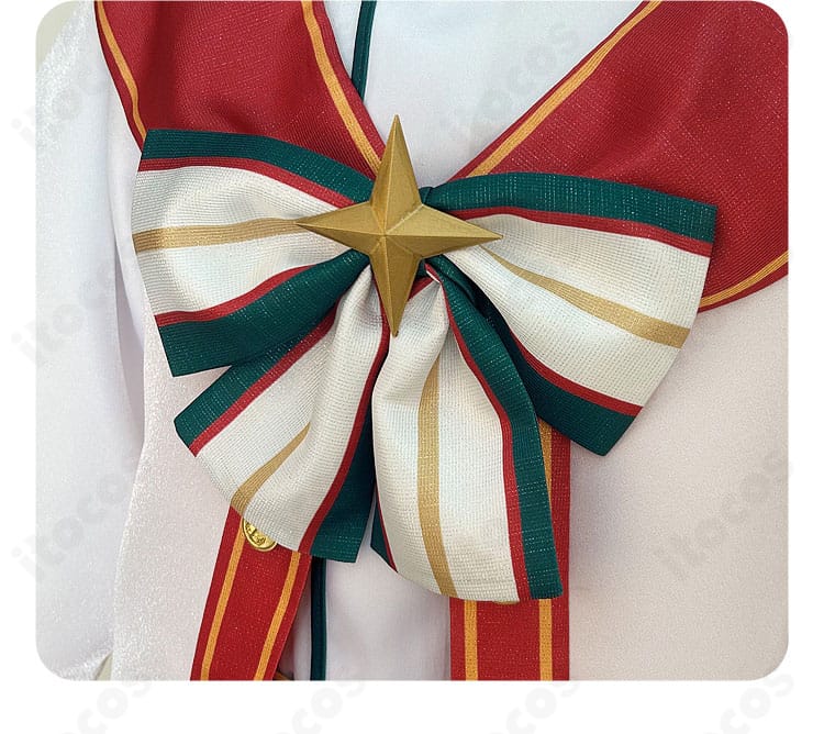 スタフェス衣装の襟元蝶結びディテール。エレガントな結びと配色バランスを確認