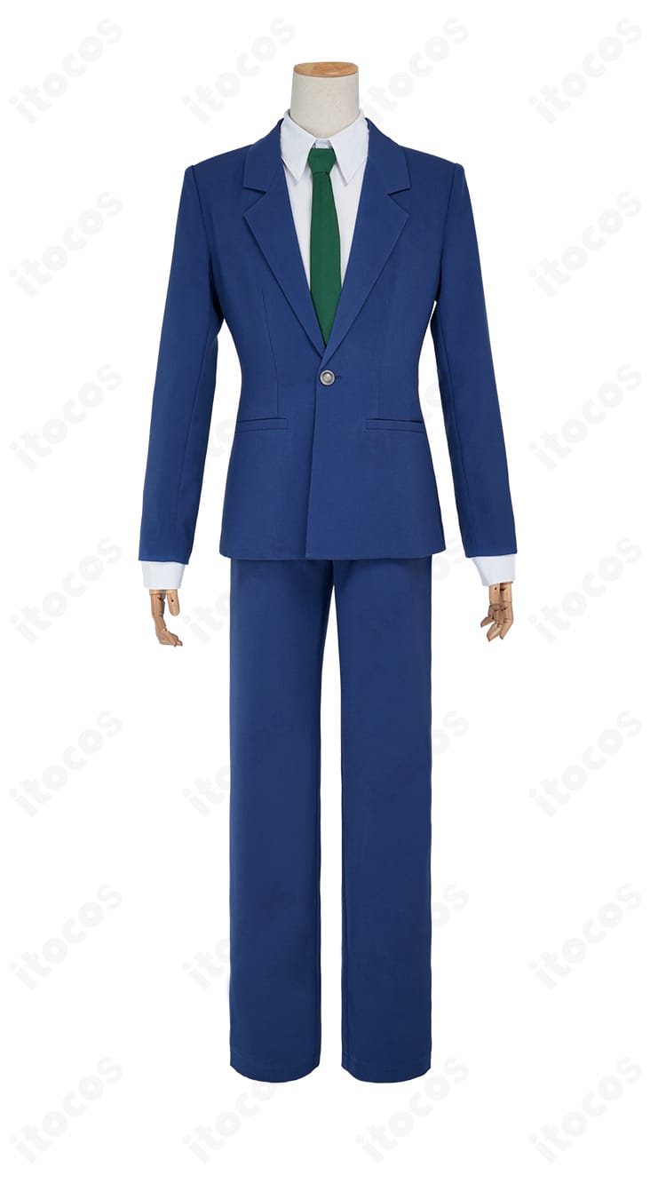 名探偵コナン 工藤新一コスプレ衣装の正面全体。学園制服の端正なシルエットとサイズ感が分かる画像。