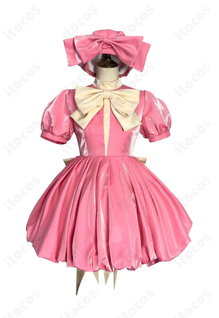 木之本桜のコスプレ衣装・正面アップ。襟元から裾のラインまで、可憐なシルエットと装飾のバランスが分かるディテール画像。