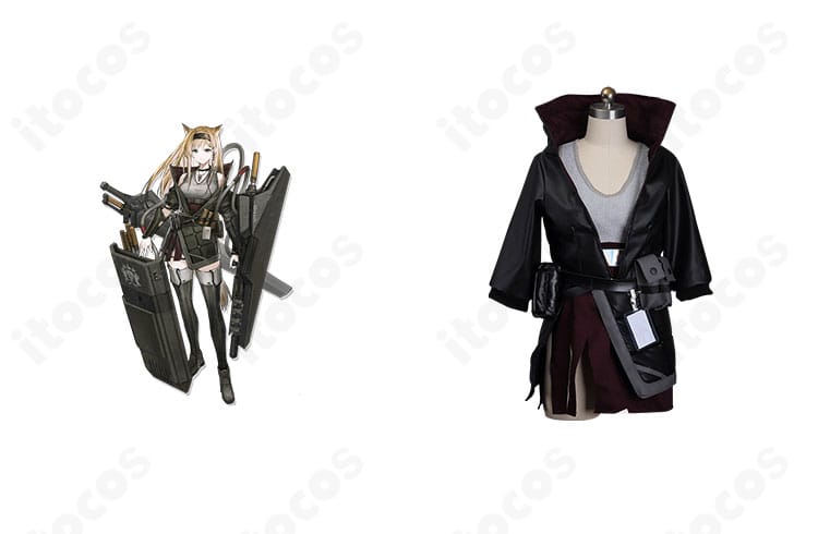 アークナイツ ホルンのコスプレ衣装を正面から全身撮影。ミリタリー調コートとアクセが揃った高再現セット。