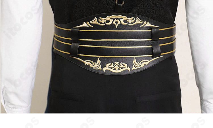 腰封・ベルト周りのクローズアップ。腰位置の装飾バランスを明確に表現。