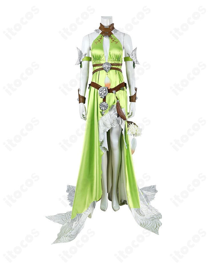 FF14 ノフィカ コスプレ衣装の正面ディテール。胸元から腰飾りまでのラインと質感を確認可能。