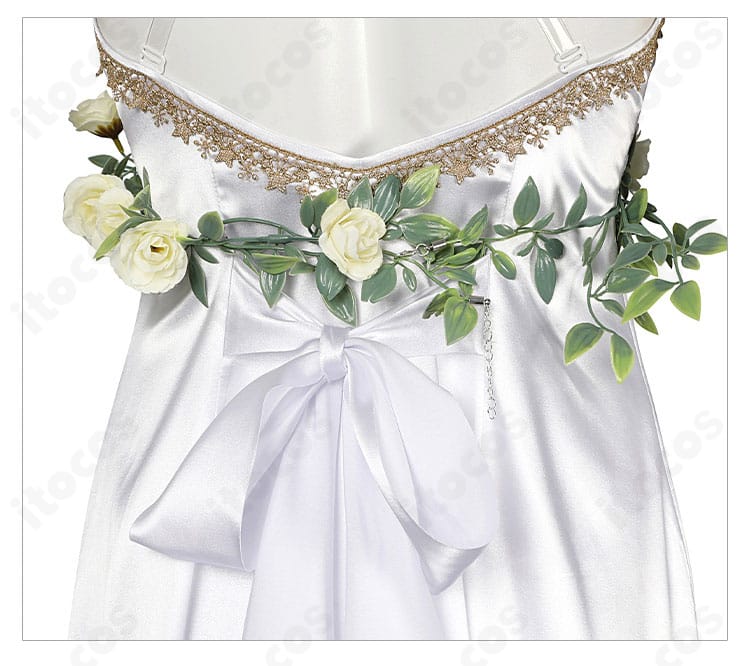 腰部背面装飾のディテール。リボンのボリュームとドレープ感を表現