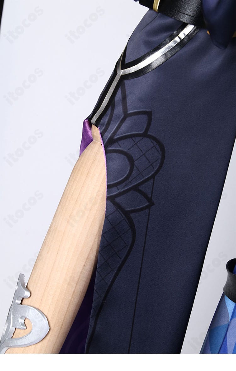 袖口装飾のクローズアップ。カフボタンとトリムの配置が分かるディテール表現。