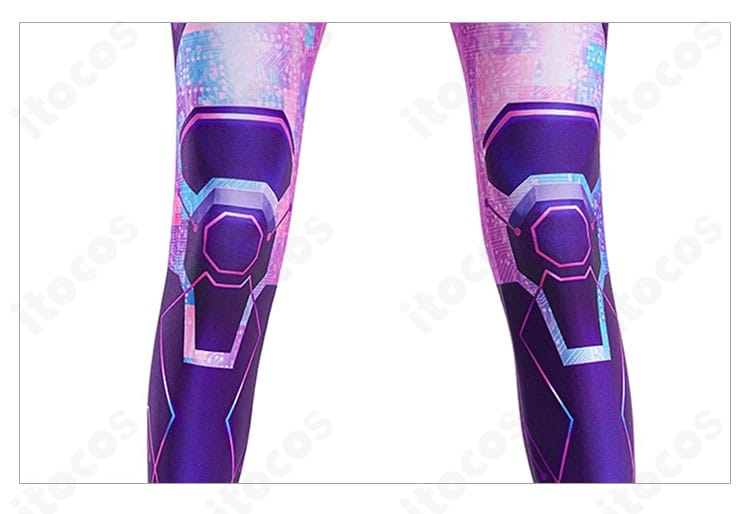 スパイダー・バイト衣装のパンツ部装飾の接写。ステッチとアクセントの配置を確認。