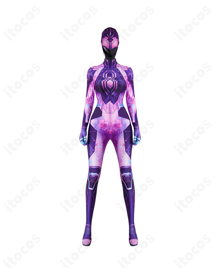 スパイダーマン：アクロス・ザ・スパイダーバース版マーゴ・ケス（スパイダー・バイト）コスプレ衣装の正面全体。シルエットと装飾が分かる。