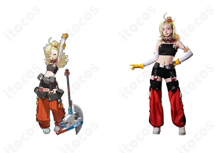 ゼンレスゾーンゼロ パイパー・ウィール衣装の正面全体とキャラクター参考を並べた比較画像